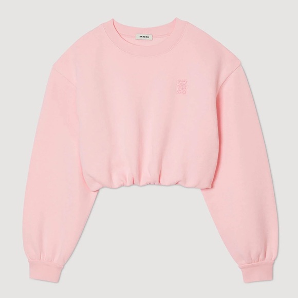 NWT Sandro Jiya Cropped Sweatshirt in Rose Clair - Picture 2 of 8